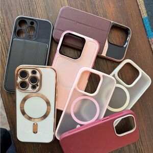 iPhone 14 Pro Phone Case Lot - Black, Pink, Rose Gold, Beige (7 Cases)